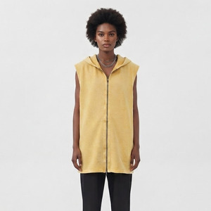 Camiseta sin mangas con capucha y cremallera para mujer, de largo completo, color liso, 100% poliéster, estilo casual, holgada, transpirable y de secado rápido. - Product Image 1