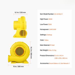 Soffiatore Gonfiabile Commerciale 750W 950W 1.3 HP per Castello Gonfiabile, Pompa 3300 RPM, Accessori per Giocattoli Gonfiabili - Product Image 3
