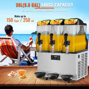 Dispenser Commerciale per Bevande Congelate in Acciaio Inox, 36L/9.6Gal, Tre Vasche, Capacità 150 Bicchieri, per Slushie, Margarita e Smoothie - Product Image 3