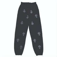 Ensemble de survêtement unisexe noir brodé avec croix, veste à capuche zippée et pantalon, style streetwear, vêtements de sport, coupe ample longue