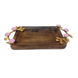 Bandeja de Servir de Madera de Acacia con Asa de Metal, Diseño Nuevo, Bandejas Decorativas Naturales para Servir Alimentos, Frutas, Té y Café, Venta al Por Mayor - Product Image 6