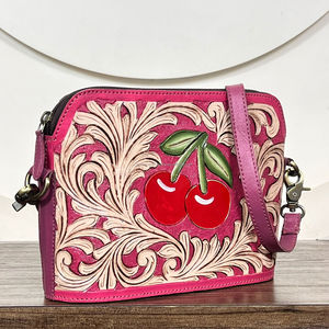 Bolsos de mano de diseño con motivos florales en relieve color rosa de moda, bolsos cruzados de cuero genuino estilo occidental para damas. - Product Image 4