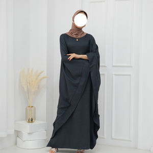 Abaya OEM al por mayor para Eid, de manga murciélago y cintura entallada, de crepé Jazz, talla grande, vestido largo islámico para mujer, estilo mariposa, Dubai, musulmán - Product Image 4