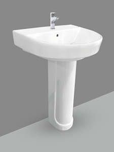Lavabo de Cerámica Alargado con Pedestal Completo, Lavabo de Baño Montado en la Pared, Lavabo de Pedestal de Porcelana Vitrificada Blanca - Product Image 1