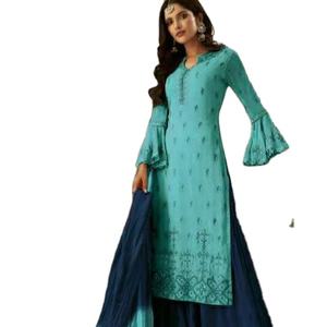 Nuevo último diseñador exclusivo Heavy Faux Georgette bordado hasta la rodilla Top & Plazzo con Dupatta Set de Surat - Product Image 1