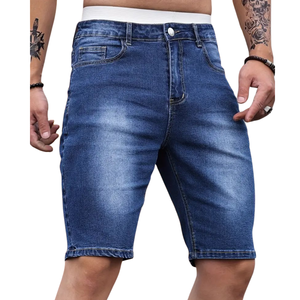 <b>Mens</b> Breathable <b>Stretch</b> Denim Shorts Slim Fit Washed Blue Cotton Jean Mid Rise Casual Summer Y2K Fashion Daily Wear Streetwear - Product Image 1