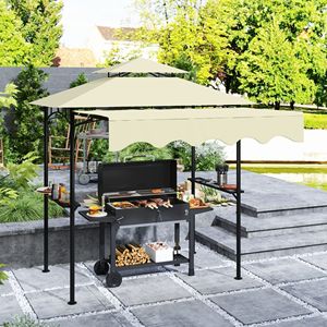 Gazebo per Barbecue da Esterno 8FT X 5FT Beige con Tettoia Laterale, 2 Ripiani Laterali e 6 Ganci, Pergola Copertura per Griglia - Product Image 2