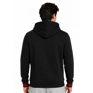 Sudadera con capucha negra para hombre de alta calidad OEM con puños acanalados con franja roja, sudadera de algodón para hombre, estilo informal. - Product Image 4