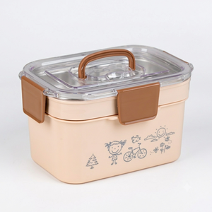Boîte à lunch pour enfants en acier inoxydable, boîte bento à 2 compartiments avec couvercle, beige, lavable - Product Image 3