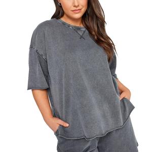 T-shirt pour femme, coupe slim, effet délavé, 100% coton/fibre de bambou, écologique, grandes tailles, tailles personnalisables, haute qualité, manches courtes - Product Image 1