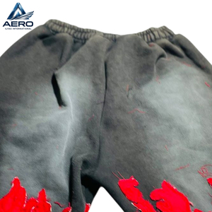 Custom Vintage Wash <b>Men's</b> <b>Shorts</b> <b>Red</b> Flame Patchwork Streetwear High Quality Acid Wash Fleece Cotton Heavyweight Gym <b>Shorts</b> - Product Image 4