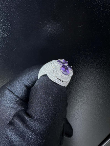 925 Sterling <b>Silver</b> Purple Flower <b>Ring</b> Iced Out Moissanite <b>Statement</b> <b>Ring</b> Luxury Floral Cocktail <b>Ring</b> For Women - Product Image 5