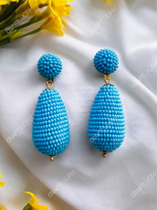 Handmade <b>Blue</b> <b>Beaded</b> Drop Earrings for Women Statement Dangle Earrings Trendy Boho Party Wear Jewelry Gift - Product Image 3