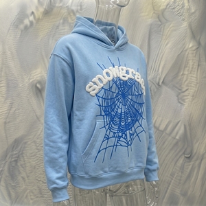 Sudadera con Capucha Snowgrace, Azul Claro, Estampado de Telaraña, Bolsillo Delantero, Unisex, Informal, para Otoño, 100% Algodón, Impresión Serigrafiada - Product Image 2