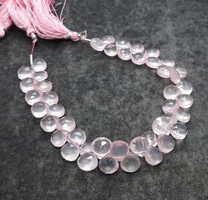 Perles de quartz rose naturel facettées en forme de cœur, 8 mm, 9 mm, prix de gros, pierres précieuses roses en vrac, 8 pouces, pour bijoux - Product Image 3