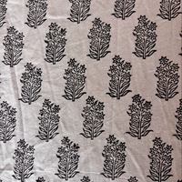 Tissu en coton classique écologique léger imprimé à la main, motif floral noir, base naturelle, 90 GSM, pour sacs et usage domestique