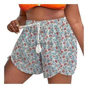 Hand Block Print Rope Drawstring Waist Wrap Shorts Multi Boho <b>Hippy</b> Festival Ethnic Custom Handmade Rope Drawstring Wrap Shorts - Product Image 1