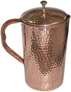 Pichet en cuivre pur fait main avec finition martelée et 4 verres portables – Cadeau d'affaires - Product Image 2