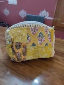 Bohemian Embroidered Cosmetic Bag Red Textile Zipper Closure Portable Small Makeup Pouch With Handle Lightweight Puffer - Product Image 2