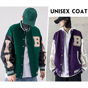 เสื้อแจ็คเก็ตเบสบอลปักลายเชนิลล์ทรงโอเวอร์ไซส์สำหรับผู้ชาย พร้อมปกเสื้อพับได้ สไตล์วิทยาลัยสุดเท่ห์ - Product Image 2