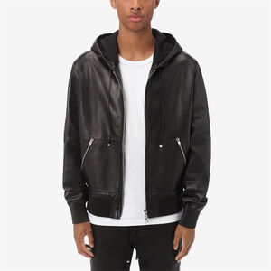 Chaqueta con Capucha de Cuero Genuino para Hombre, Cuello Alto, Logotipo Frontal, Corte Ajustado, Impermeable, Transpirable, Cierre con Cremallera - Product Image 6