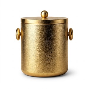 OEM Customized Round Hammered Gold Metal Ice Bucket with Deer Head Handles Glam Style Handmade Beverage Wine Tub For <b>Bar</b> Party - Product Image 5