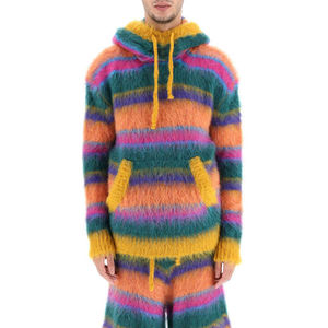 Cárdigan con Capucha de Mohair a Rayas para Hombre, Suéter Grueso de Punto para Invierno con Bolsillos, Antipilling, Estilo con Capucha y Manga Larga - Product Image 1