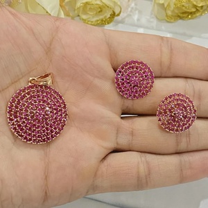 Producto Más Vendido, Juego de Collar y Pendientes con Colgante Redondo de Rubí, Chapado en Oro de 22K, Joyería de Boda para Mujer con Cristal de Rubí - Product Image 3