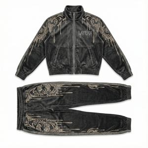 Ensemble deux pièces en velours imprimé taille plus pour femmes 2026, veste courte et pantalon large, streetwear léger - Product Image 2