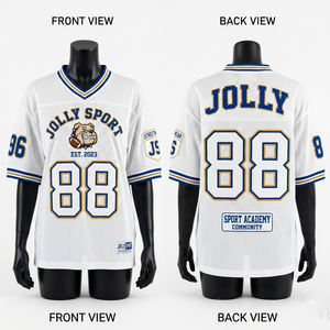 Women Football Jersey 180 GSM Poly <b>Mesh</b> White Blue Gold Custom Sublimation Logo Pro Women Football Jersey - Product Image 1