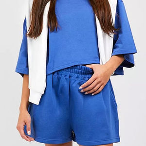 ชุดเซ็ตเสื้อยืดและกางเกงขาสั้นผ้าฝ้าย 2 ชิ้น ราคาสมเหตุสมผล แบบสั่งทำได้ ชุดออกกำลังกายผู้หญิง ชุดฤดูร้อนสองชิ้นผ้าฝ้าย - Product Image 2