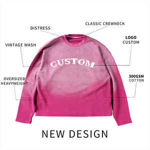 T-shirt à manches longues en coton gaufré 300 g/m², col rond, coupe oversize, pour homme, design personnalisé, effet vieilli - Product Image 3