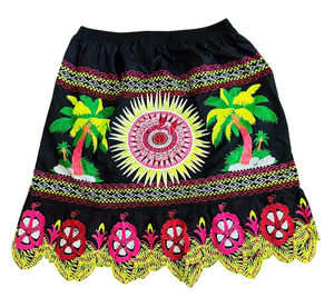 Jupe en mousseline de soie à imprimé tropical de l'île de Pohnpei, longueur genou, broderie florale de style polynésien, design hawaïen, élastique - Product Image 2