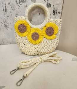 Handmade Woven <b>Straw</b> Crossbody Handbag Half Moon Beach <b>Bag</b> Sunflower Embroidered Portable Travel Purse for Women - Product Image 2