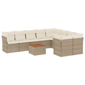 Ensemble de canapés de jardin beige en rotin PE, mobilier d'extérieur avec coussins en mousse haute densité, design contemporain, durable pour une utilisation en jardin - Product Image 4
