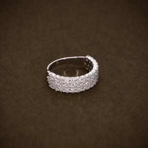 Three Row Pave Diamond <b>Ring</b> White Gold Multi Row Wedding Band Elegant Anniversary <b>Ring</b> Sparkly <b>Statement</b> Bridal Jewelry Gift - Product Image 3