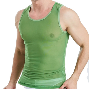 Débardeur côtelé personnalisé pour homme, col rond, uni, basique, sous-vêtement de fitness - Product Image 1