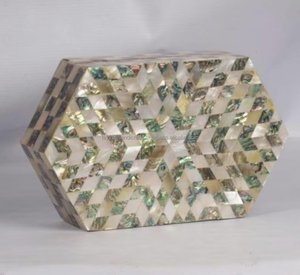 Elegant Gold Chain Iridescent Mosaic Mother <b>Pearl</b> <b>Clutch</b> Purse Handcrafted Unique Bridal Accessory for Summer Zipper Fashion - Product Image 2