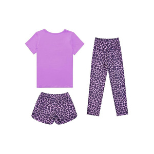 Ensemble pyjama pour bébé fille avec imprimé girafe mignon, t-shirt, short, pantalon, vêtements en coton respirant, col rond, manches courtes, vêtements d'été, 3 pièces - Product Image 2