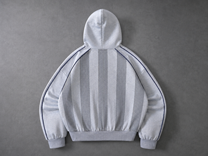 Sudadera con Capucha y Cremallera para Hombre, Gris a Rayas, Estilo Casual, Tejida en Algodón, Talla Grande, para Otoño - Product Image 2