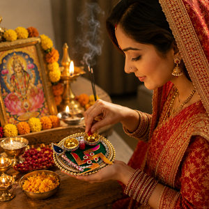 Plato Decorativo para Puja con Diseño de Swastika y Roli Chawal, para Diwali, Ganesh Chaturthi, Janmashtami, Regalos de Boda y Decoración Festiva - Product Image 4