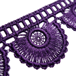 Encaje Guipur Floral Violeta de 10 mm, Ribete de Encaje GPO Personalizable, Suministro de Fábrica, Embalaje de 20 Metros para Lazos para el Cabello, Ropa Infantil, Envoltura de Regalos - Product Image 5