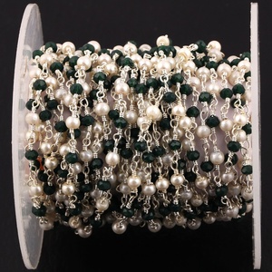 Perles micro-facettées en émeraude hydro-perle, chaîne de chapelet, connecteurs de 3 mm plaqués argent pour la fabrication de colliers et bracelets - Product Image 3