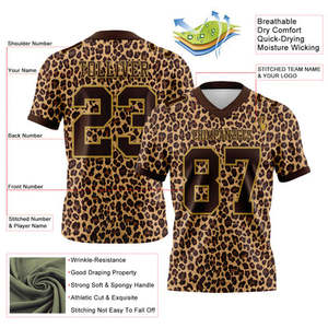 Camiseta de Fútbol Americano Unisex Personalizada con Cuello en V, Manga Corta, Estampado de Leopardo, Sublimada, Absorbe la Humedad, Secado Rápido, 300g Poliéster - Product Image 2