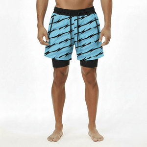 Custom Logo Lined Double <b>Layer</b> Pockets Short Spandex 100% Polyester Knitted Mens Sports Training Athletic Gym Workout Shorts - Product Image 2