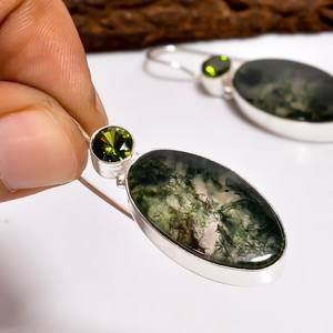 ต่างหูเงินแท้ 925 ประดับพลอยอาเกตทรงรีลายป่าธรรมชาติ งานแฮนด์เมดสไตล์โบโฮ ของขวัญสำหรับผู้หญิง - Product Image 5