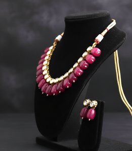 Conjunto de collar y aretes de lujo estilo bohemio con cuarzos y Kundan, chapado en oro, joyería tradicional india para novias, bodas, unisex. - Product Image 1