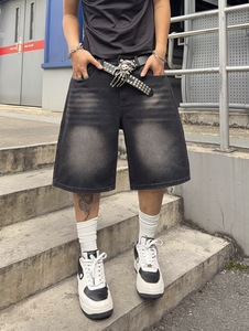Men's Street Style Embroidered Tiger <b>Denim</b> Shorts Mid Waist Button Fly Canvas <b>Material</b> Anti-Wrinkle Breathable Windproof - Product Image 4