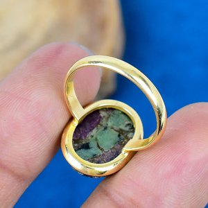 Natural Ruby Zoisite Oval Shape Gemstone <b>Ring</b> 18K Gold Micron Over <b>925</b> Sterling <b>Silver</b> - Product Image 4