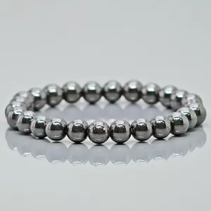 Natural Magnetic Hematite 8mm Ball-Shaped Smooth AAA Grade Gemstone Beads Trendy Unisex Gift <b>Stretch</b> <b>Bracelet</b> - Product Image 4
